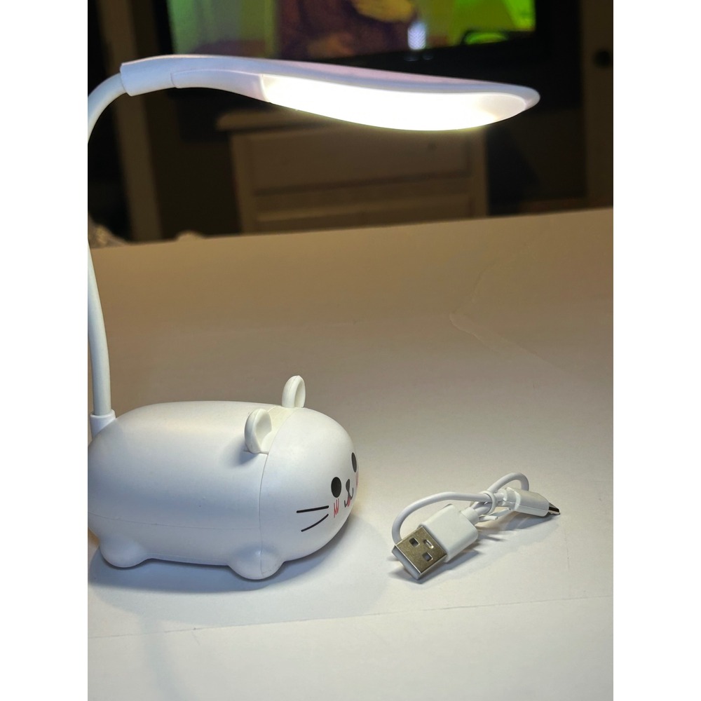 Cute White Cat LED Desk Lamp Rechargeable Flexible Gooseneck Kids Night Light - Picture 4 of 5